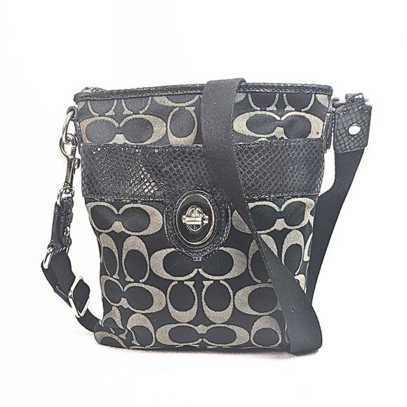 COACH Signature Canvas Python Embossed Patent Leather Swingback Crossbody Bag - Picture 2 of 7